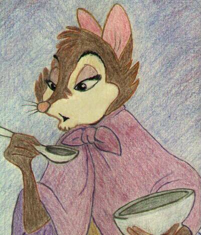 Mrs Brisby cooling the medicine.